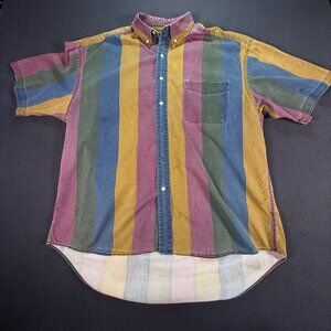 Vintage 90s Multicolored Large Striped Button Short Sleeve Shirt Men's Sz XL